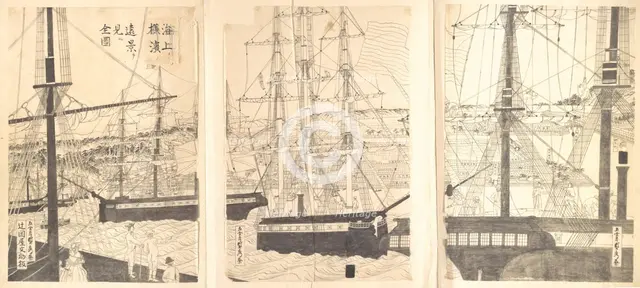 Foreign Ships Offshore at Yokohama, 19th century. Creator: Sadahide Utagawa.