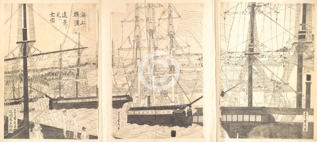 Foreign Ships Offshore at Yokohama, 19th century. Creator: Sadahide Utagawa.