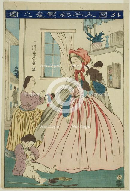 Foreigner Caring for Her Children (Gaikokujin kodomo choai no zu), 1860. Creator: Yoshikazu.