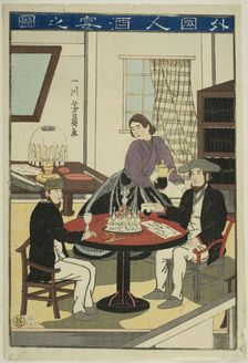 Foreigners Drinking Wine (Gaikokujin shuen no zu), 1860. Creator: Yoshikazu