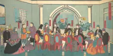 Foreigners from the Five Nations Enjoying a Banquet, 3rd month, 1861. Creator: Yoshikazu