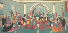 Foreigners from the Five Nations Enjoying a Banquet, 3rd month, 1861. Creator: Yoshikazu