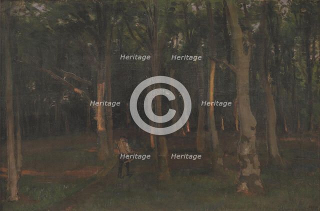 Forest at sunset, 1889.
 Creator: Hans Smidth.