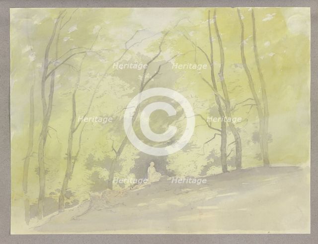 Forest clearing, a female figure in the center, c1856. Creator: Carl Theodor Reiffenstein.