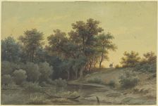 Forest edge with a river in the evening light, 19th century. Creator: Jakob Maurer