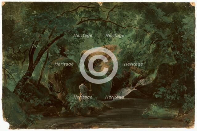 Forest Interior with a Painter, Civita Castellana, 1825/1830. Creator: André Giroux.