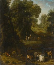 Forest Interior with Travellers and Cattle Herdsmen, around 1770. Creator: Unknown