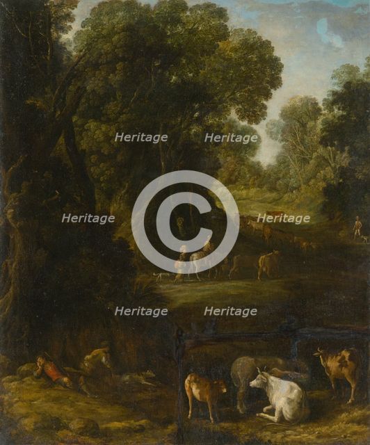 Forest Interior with Travellers and Cattle Herdsmen, around 1770. Creator: Unknown.