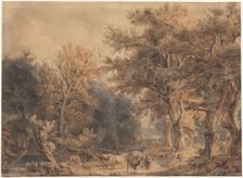 Forest landscape with figures and cattle, c.1847-c.1899. Creator: Jacob Henricus Maris