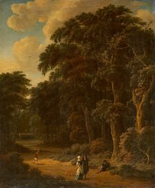 Forest Landscape with Forest Workers and People Strolling, c1673-1674. Creators: Salomon Rombouts, Johannes Lingelbach
