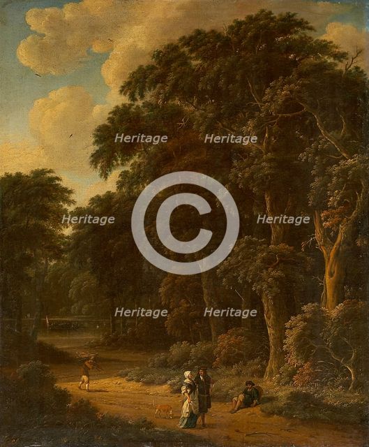 Forest Landscape with Forest Workers and People Strolling, c1673-1674. Creators: Salomon Rombouts, Johannes Lingelbach.