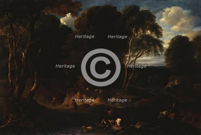 Forest Landscape with Human Figures, 1672. Creator: Cornelis Huysmans.