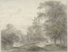 Forest landscape with rider and pond, 1745-1795. Creator: Jacobus Versteegen
