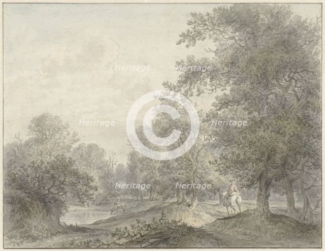 Forest landscape with rider and pond, 1745-1795. Creator: Jacobus Versteegen.