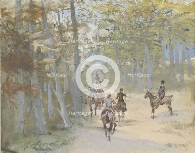 Forest landscape with riders, 1881. Creator: Jules baron Finot.