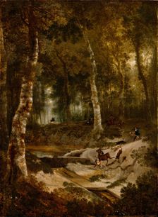 Forest Landscape with Stag Hunt, c.between 1665 and 1670. Creator: Jan Hackaert