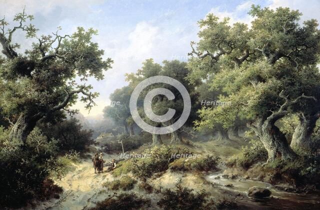 Forest landscape with travellers, 1849.  Creator: Jacobus Johannes Cremer.