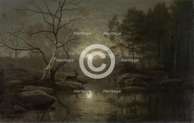 Forest Landscape in the Moonlight, 1861. Creator: Georg Eduard Otto Saal.