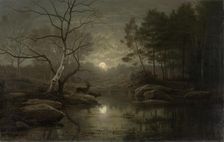 Forest Landscape in the Moonlight, 1861. Creator: Georg Eduard Otto Saal