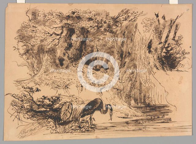 Forest Pool with Heron, c. 1830. Creator: Paul Huet.