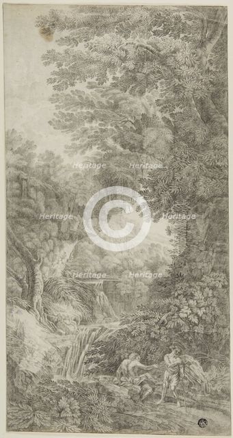 Forest Scene with Waterfall and Two Figures, n.d. Creator: Johann Samuel Bach.