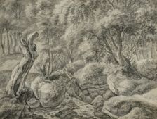 Forest with a stream running between large boulders. Creator: Anthonie Waterloo