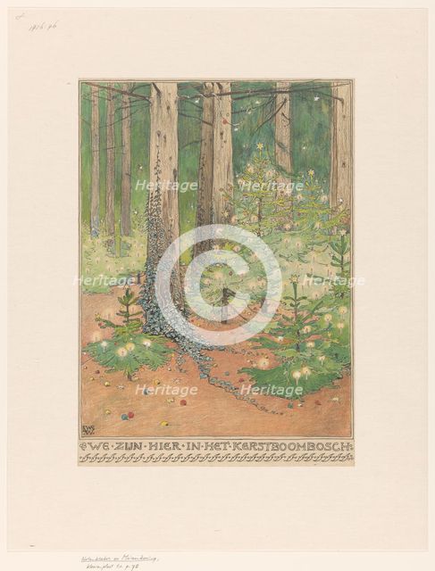 Forest with decorated and illuminated Christmas trees, 1898. Creator: Willem Wenckebach.
