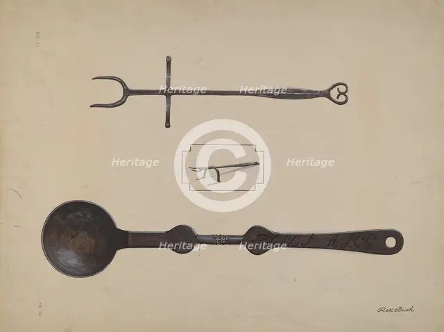 Fork and Ladle, c. 1937. Creator: Rex F Bush.