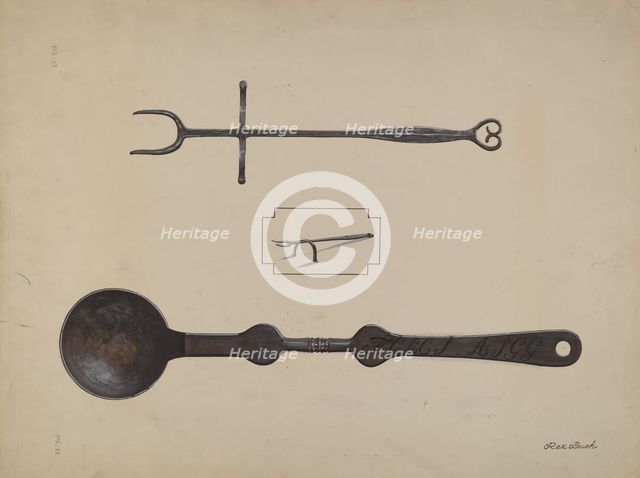 Fork and Ladle, c. 1937. Creator: Rex F Bush.