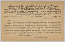 Form letter for National Baptist Convention in Chicago, 1943. Creator: Unknown