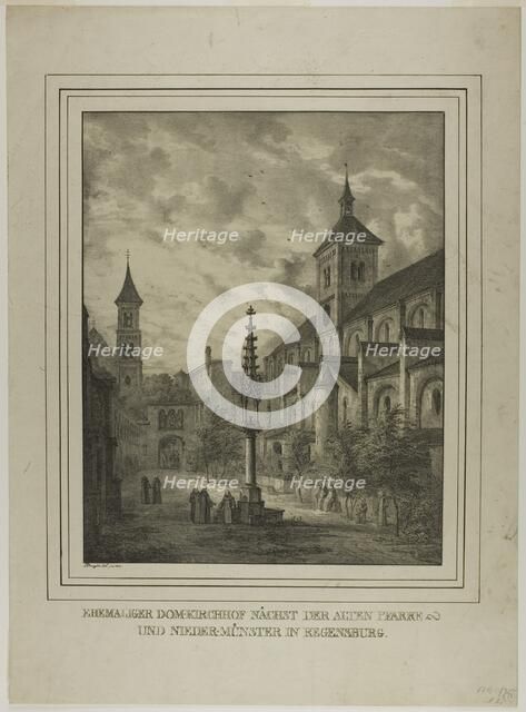 Former Cathedral Churchyard near the Old Rectory and Minster in Regensberg, 1818. Creator: Domenico Quaglio II.