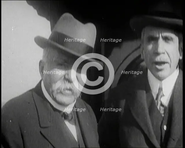 Former French Prime Minister Georges Clemenceau on the Observation Car of a Train in the..., 1922. Creator: British Pathe Ltd.