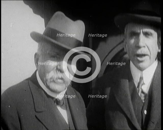 Former French Prime Minister Georges Clemenceau on the Observation Car of a Train in the..., 1922. Creator: British Pathe Ltd.