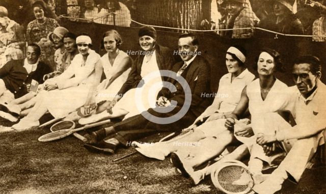 Former king Manuel II of Portugal with tennis players, Britain, 1930, (1933).  Creator: Unknown.