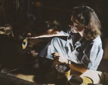 Formerly a sculptress and designer of tiles, Dorothy Cole converted..., Glenview, Ill., 1942. Creator: Howard Hollem
