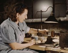 Formerly a sculptress and designer of tiles, Dorothy Cole converted..., Glenview, Ill., 1942. Creator: Howard Hollem