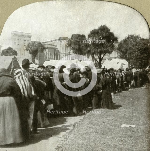 'Forming bread line at Jefferson Square', 1906.  Creator: Unknown.