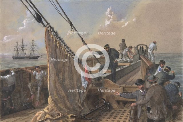 Forward Deck of the Great Eastern Cleared for the First Attempt to Grapple..., 1865-66. Creator: Robert Charles Dudley.