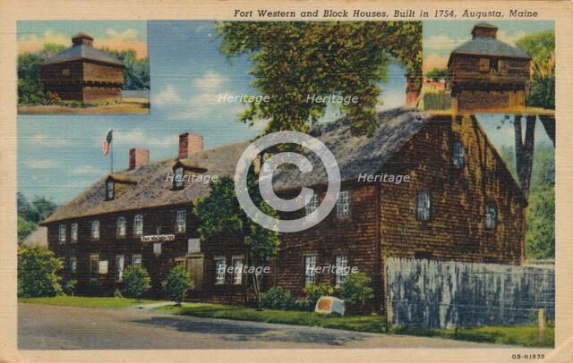 Fort Western and Block Houses, Augusta, Maine, 1920s. Artist: Unknown