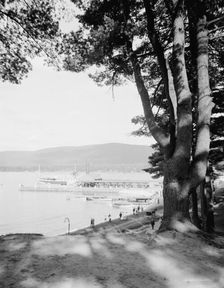 Fort William Henry Hotel, the old pine and the steamer landing, Lake George, N.Y., c1910-1920. Creator: Unknown