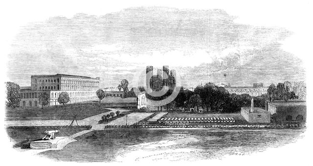 Fort Church and South Barracks, Calcutta, India, 1870. Artist: Unknown