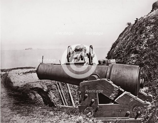Fort Johnson, James Island, looking toward Fort Sumter, 1861-65. Creator: Unknown.