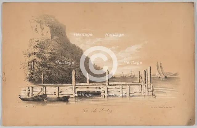 Fort Lee Landing, in: The New York Drawing Book, Containing a Series of Original Designs a..., 1847. Creator: Frances Flora Bond Palmer.