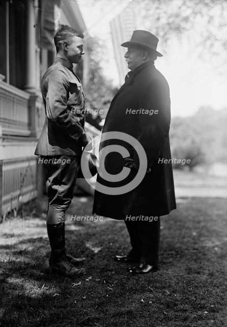 Fort Myer Officers Training Camp - Charles P. Taft at Camp with Father, Ex-President Taft, 1917. Creator: Harris & Ewing.