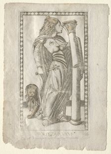 Forteza (from the Tarocchi, series B: Cosmic Principles & Virtues, #36), before 1467. Creator: Master of the E-Series Tarocchi (Italian, 15th century)