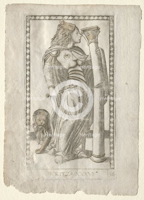 Forteza (from the Tarocchi, series B: Cosmic Principles & Virtues, #36), before 1467. Creator: Master of the E-Series Tarocchi (Italian, 15th century).