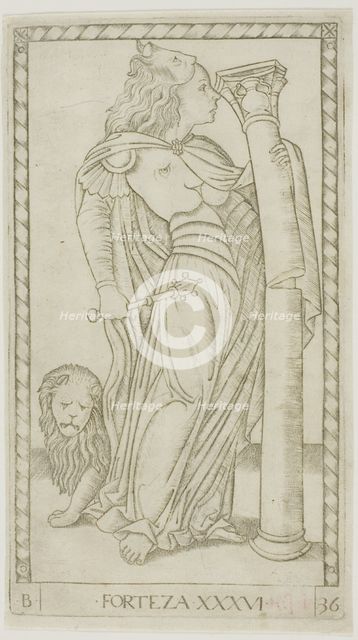 Fortitude, plate 36 from Genii and Virtues, c.1465. Creator: Unknown.