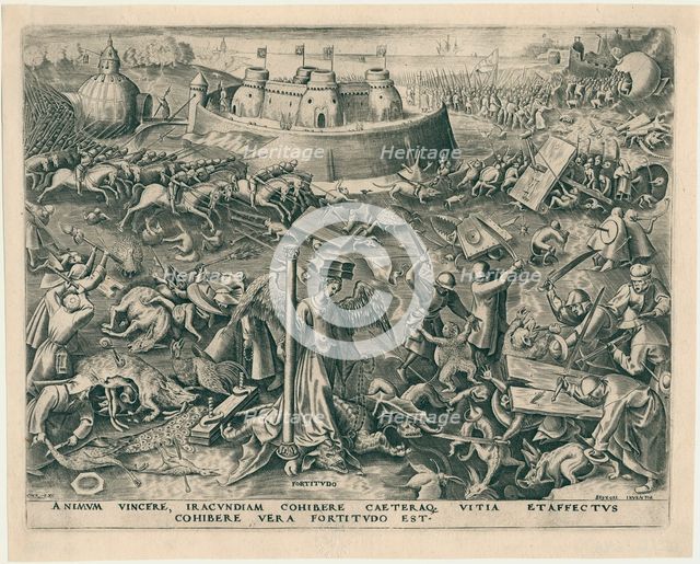 Fortitudo (Fortitude) from The Seven Virtues, 1559. Creator: Galle, Philipp (Philips) (1537-1612).