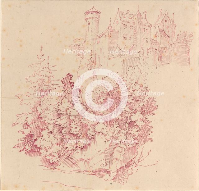 Fortified Castle on a High Cliff, c. 1830. Creator: Moritz von Schwind.