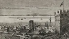 Fortress and port on the Dardanelles Strait, Gallipoli, Turkey, 1878. Creator: Enrique Alba